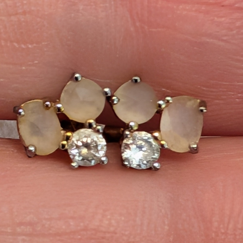 Mini Moonstone Cubic Zirconia Gold Vermeil Stud Cluster Earrings 925 Ethereal